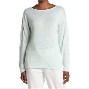 HALSTON STUDIO Striped Sleeve Pullover In Chalk Blue Stripe NWT size S